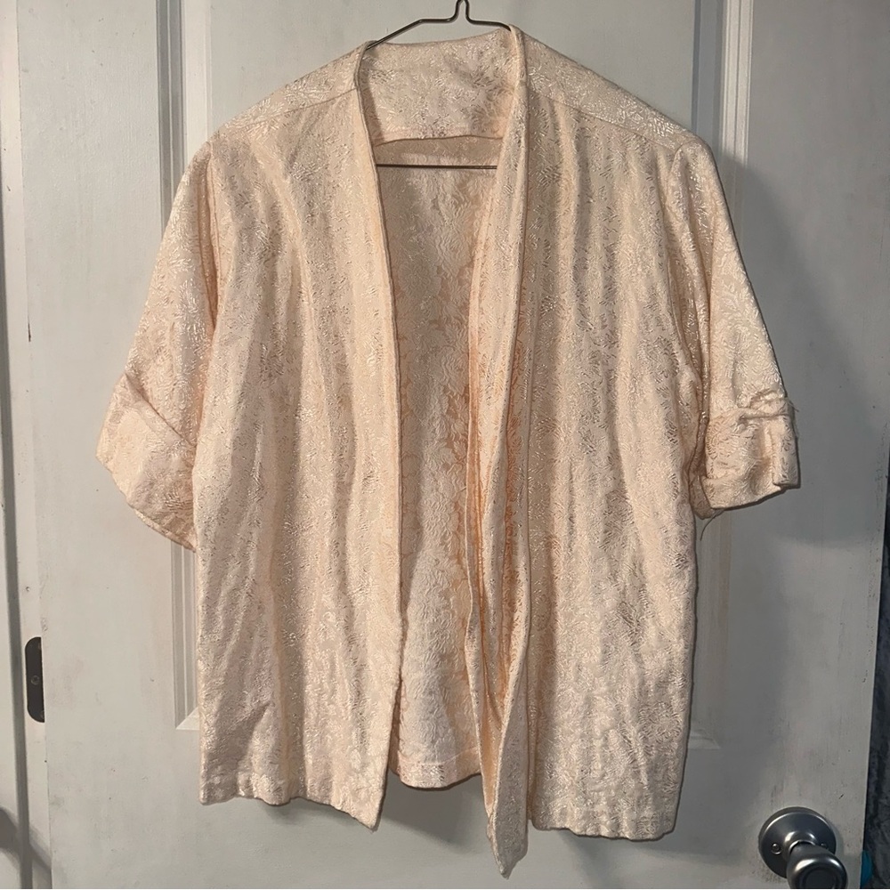 Vintage Cream & Blush Floral Jacquard Kimono Cardigan